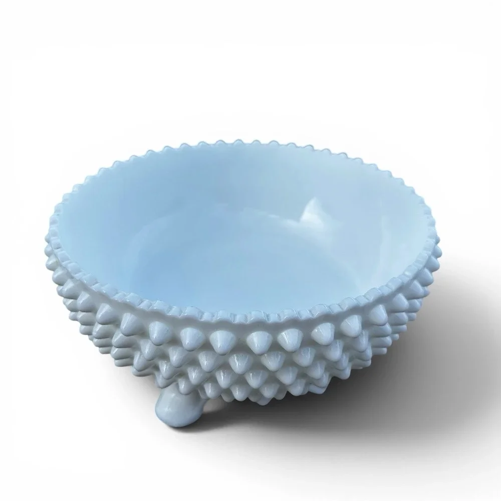 Fenton Milk Glass Hobnail 3 Toed Footed Bowl Candy Dish White 8